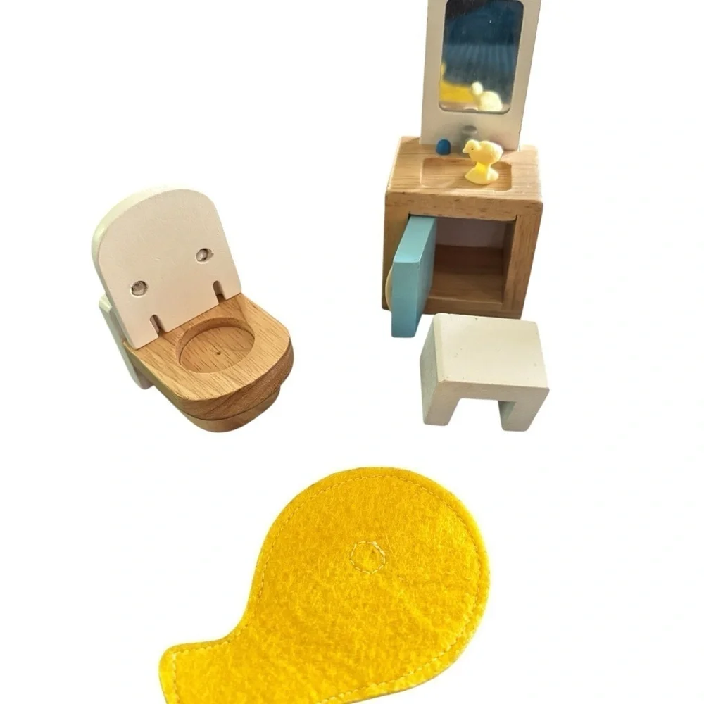 Hape Holding AG 10Pc Swiss Made Miniature Doll Wood Bathroom Furniture Access
